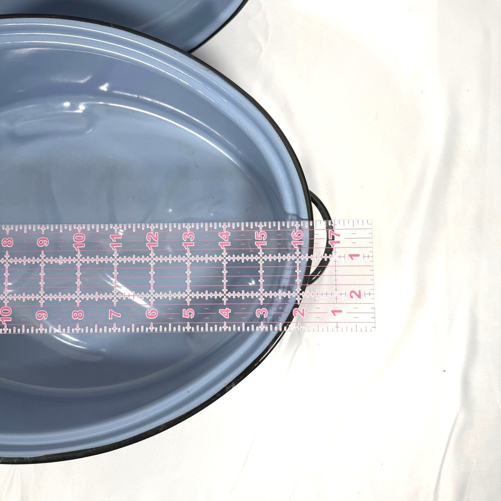 Vintage Enamelware Oval Roasting Pan with Lid Blue Farmhouse Large 16.5in Roastr - Picture 9 of 14